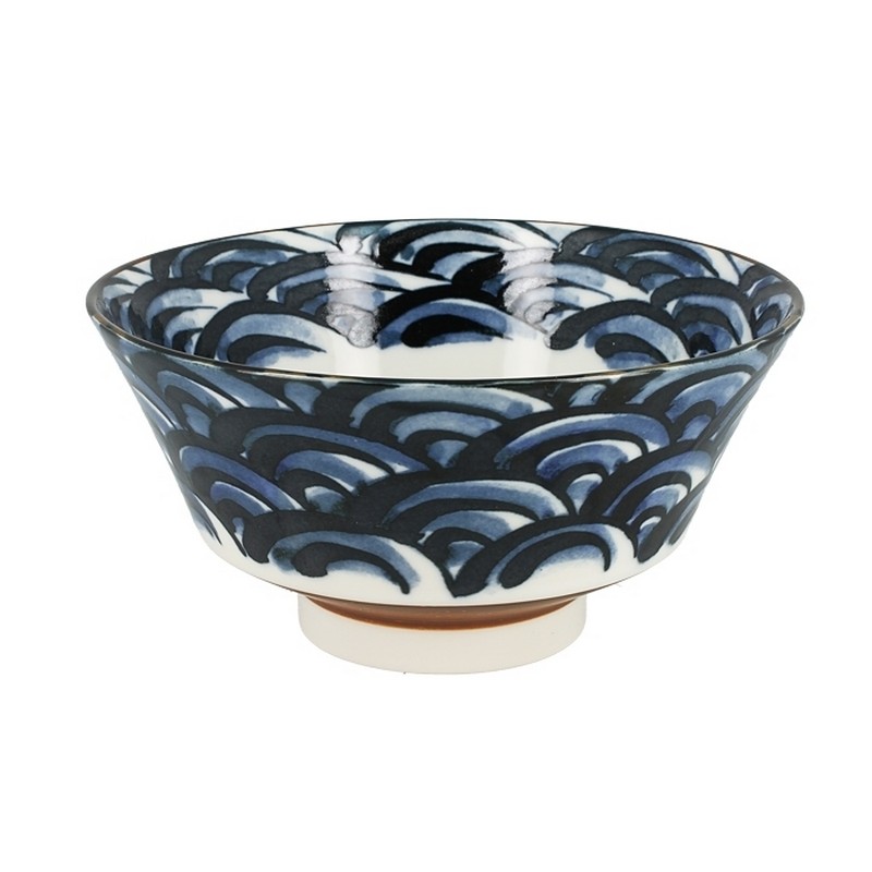 Ciotola bianca con onde blu in ceramica di artigianato giapponese